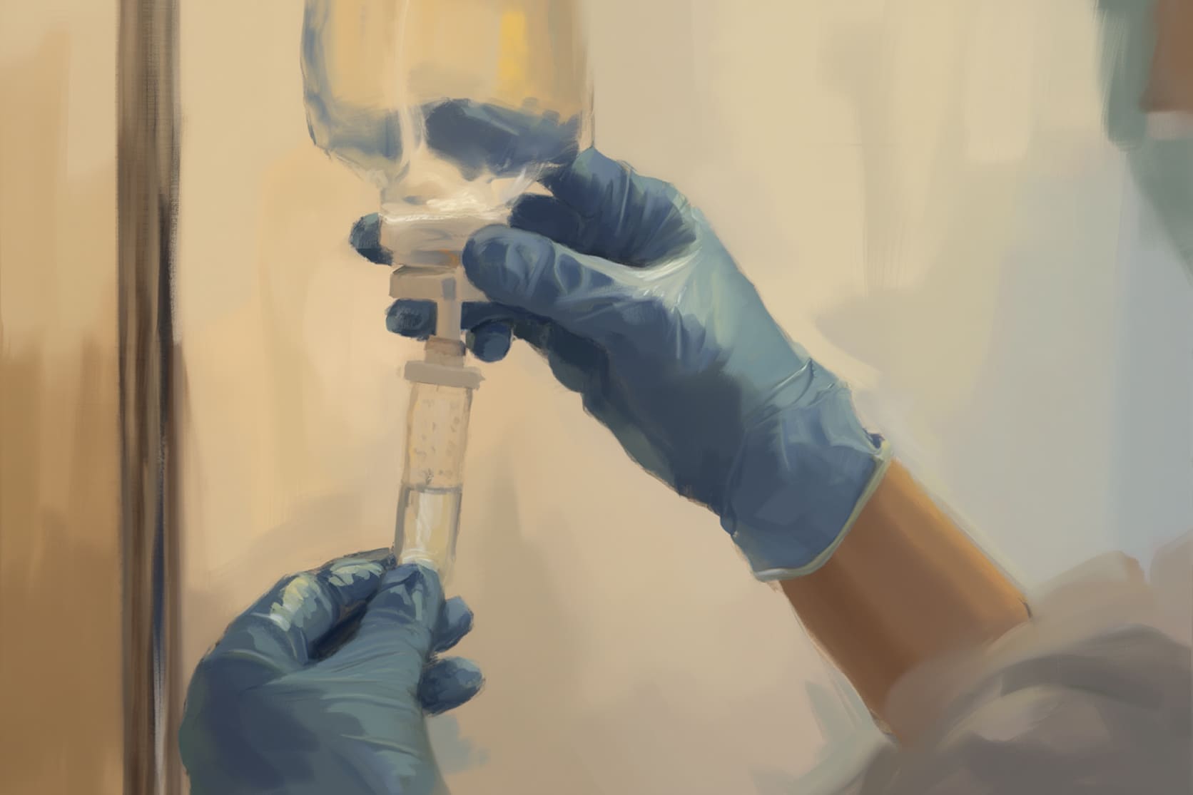 Врач настраивает капельницу